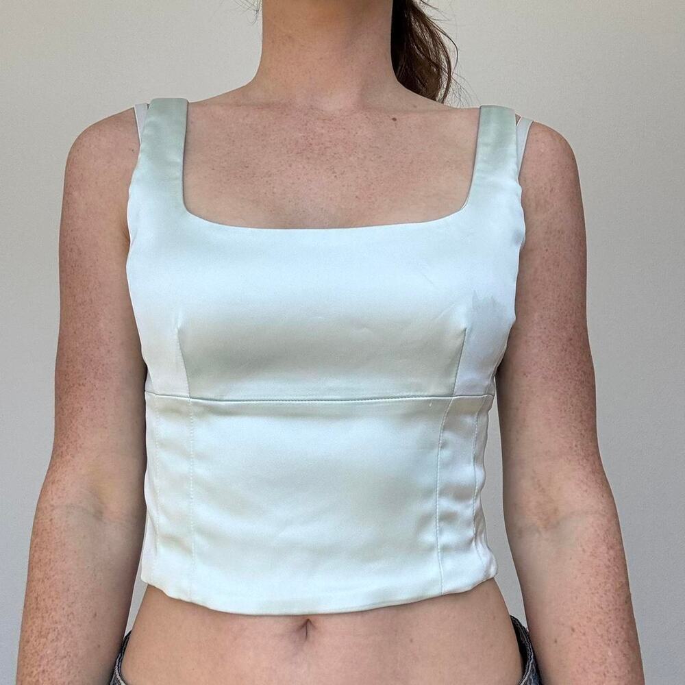 Aritzia wilfred blue satin crop top - Picture 2 of 8